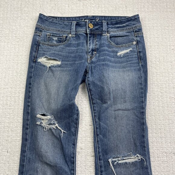 Y2K American Eagle Jeans Womens 2 Reg Original Boot Blue Distressed Denim Cowboy - Picture 2 of 11